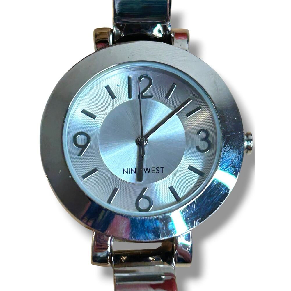 Nine West Women’s Silver Tone Bangle Watch Minimalist Sunray Dial Working